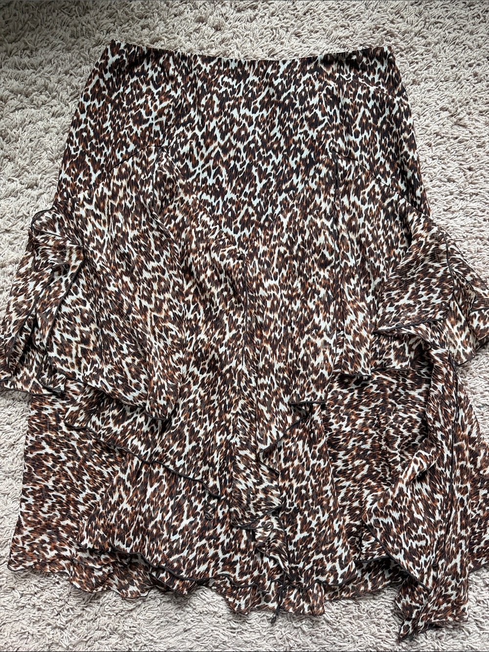 Dana Buchman Brown and White Animal Print Ruffle Skirt
